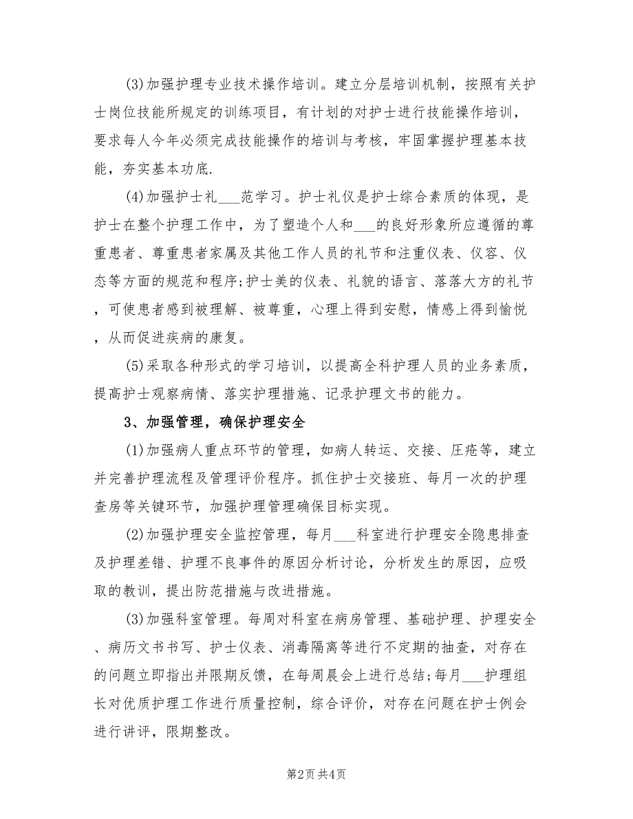2022年优质护理工作计划范本.doc_第2页