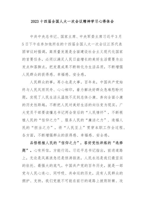 2023十四届全国人大一次会议精神学习心得体会3篇.docx