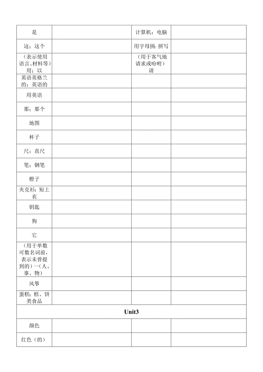 2022年鲁教版英语六年级上册单词表根据汉字写单词.doc_第2页