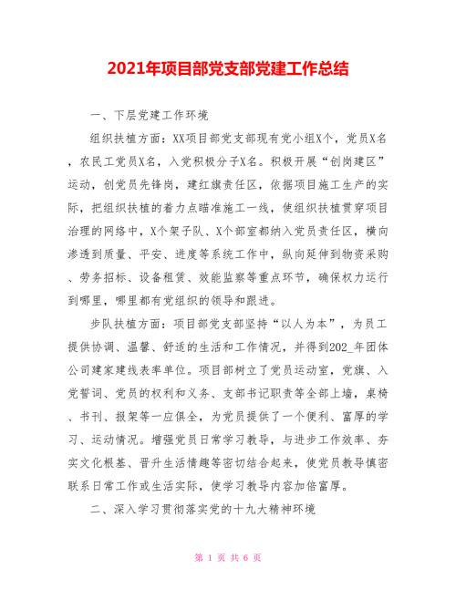 2021年项目部党支部党建工作总结.doc