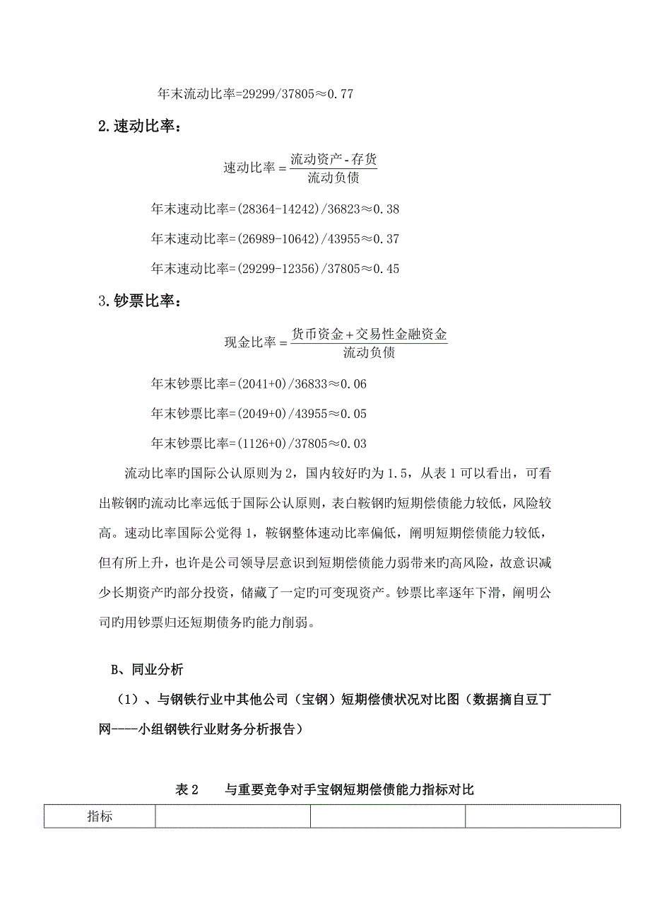 2022电大财务报表分析形考鞍钢偿债能力分析.doc_第2页