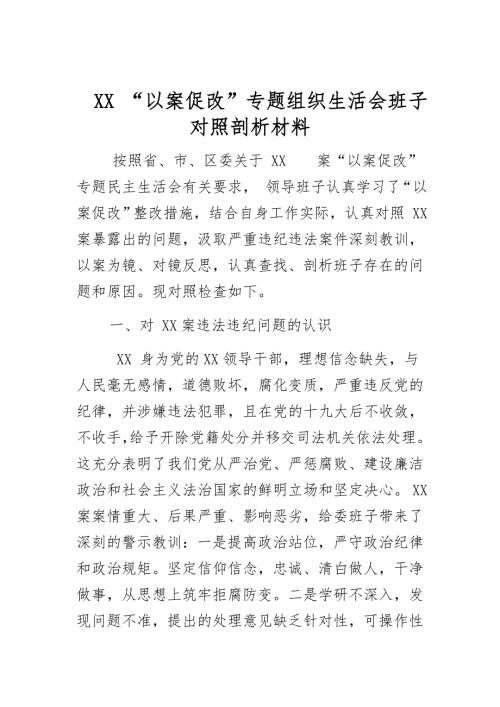 XX以案促改专题组织生活会班子对照剖析材料.docx