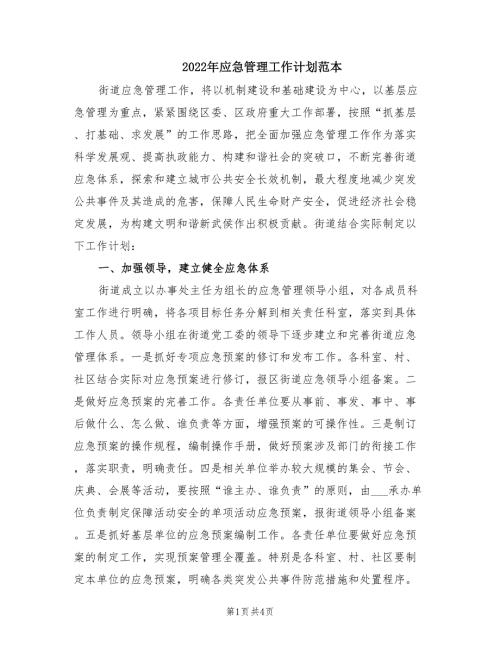 2022年应急管理工作计划范本.doc