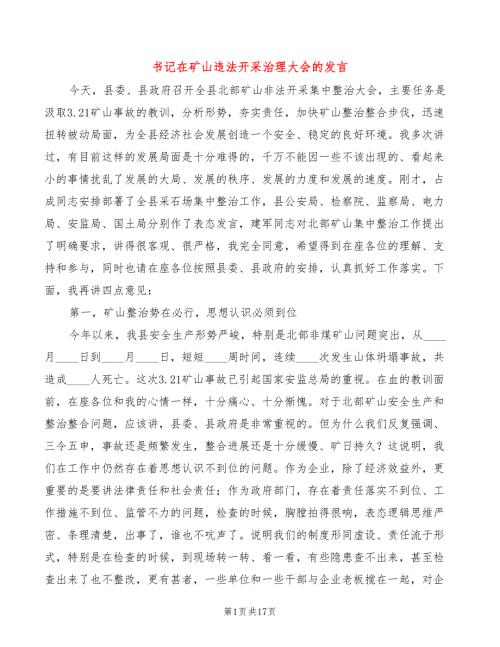 书记在矿山违法开采治理大会的发言3篇.doc