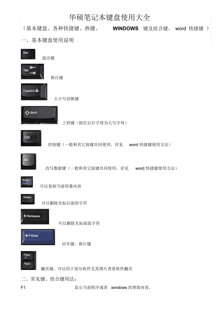 华硕笔记本键盘使用大全基本键各种快捷键热键WINDOWS键及组合键快捷键.doc_第1页