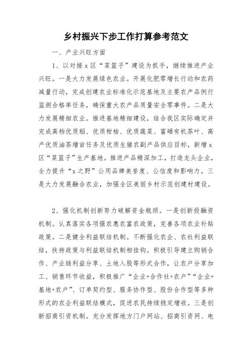 乡村振兴下步工作打算参考范文.doc