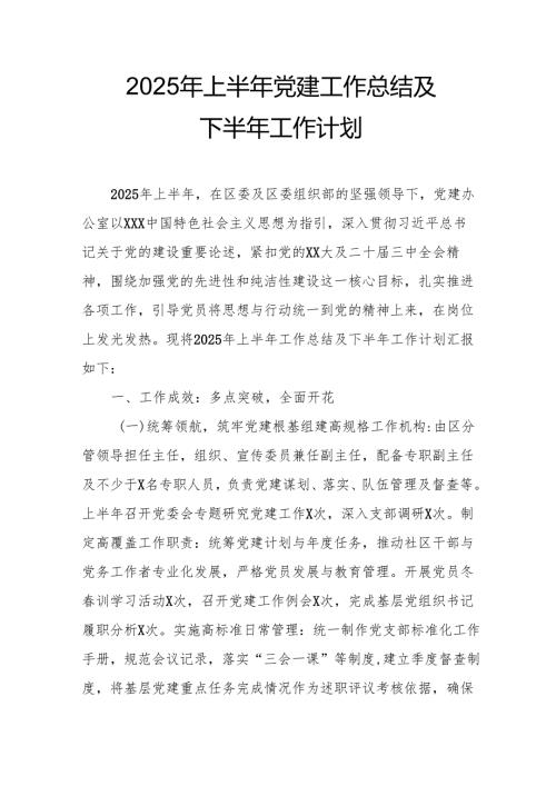 2025年上半年《党建工作总结》及下半年工作计划汇编9份.docx