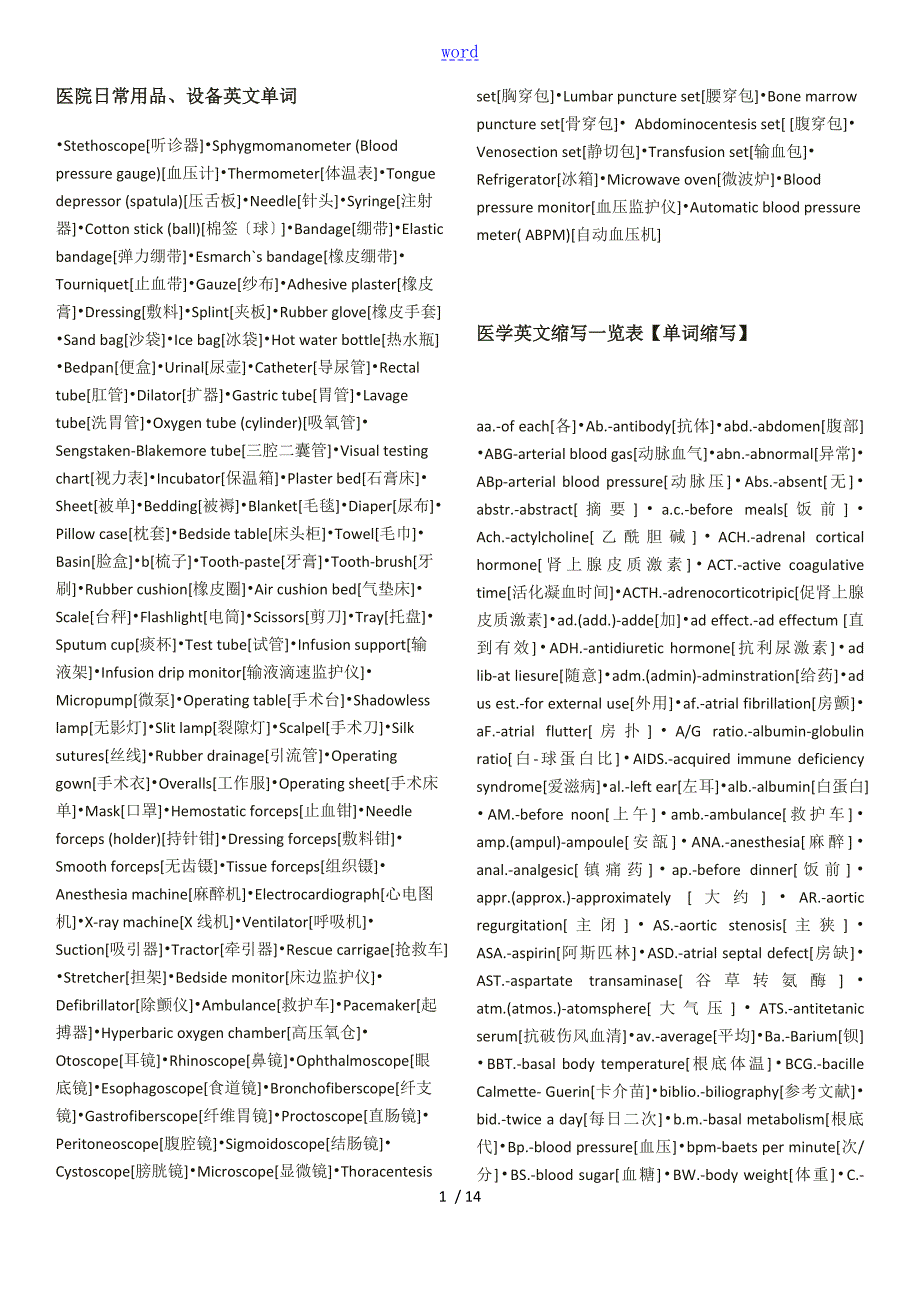 医学英文缩写一览表格.doc_第1页