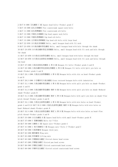 国家紧固件标准GBT与汉语英语对照表.doc