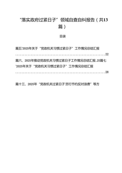 “落实政府过紧日子”领域自查自纠报告（共13篇）.docx
