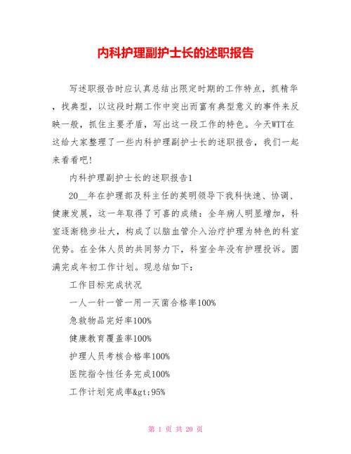内科护理副护士长的述职报告.doc