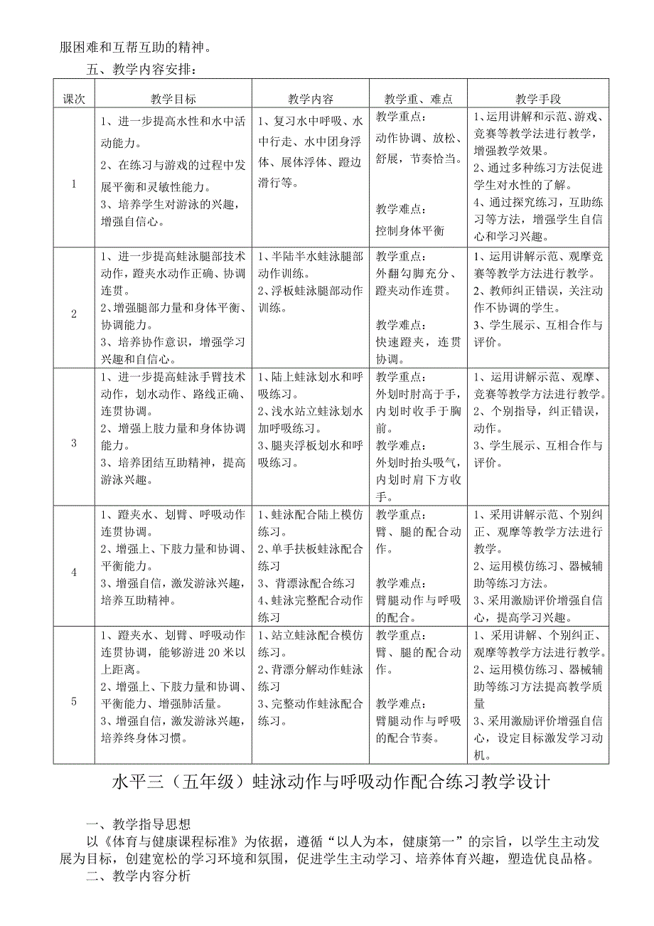 五年级水平三游泳蛙泳教学设计.doc_第2页