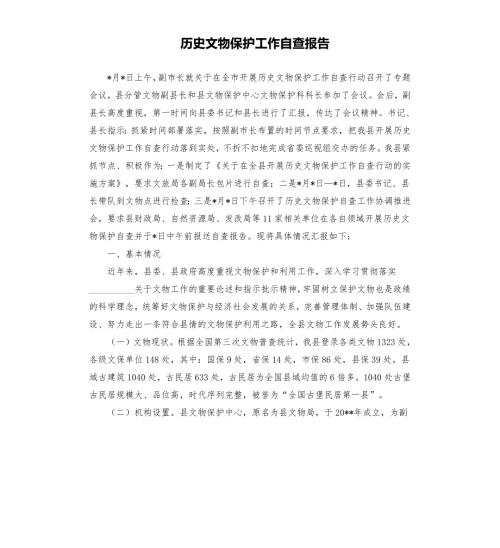 历史文物保护工作自查报告參考模板.docx