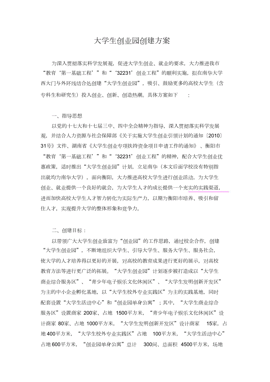 大学生创业园创建方案完整版.doc_第1页