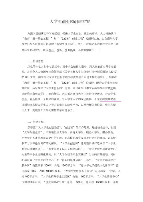 大学生创业园创建方案完整版.doc