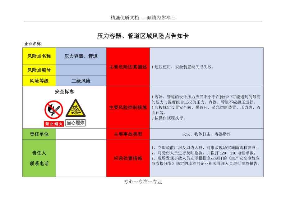 压力容器管道区域风险点告知卡共2页.doc_第1页