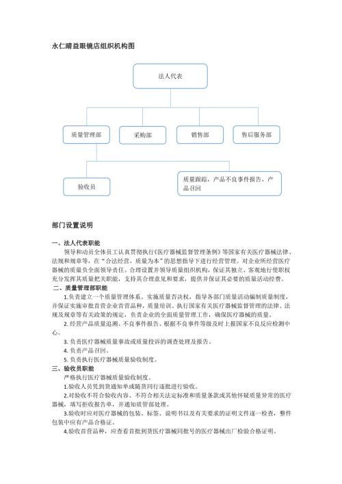 企业经营三类医疗器械组织机构与部门设置说明.docx