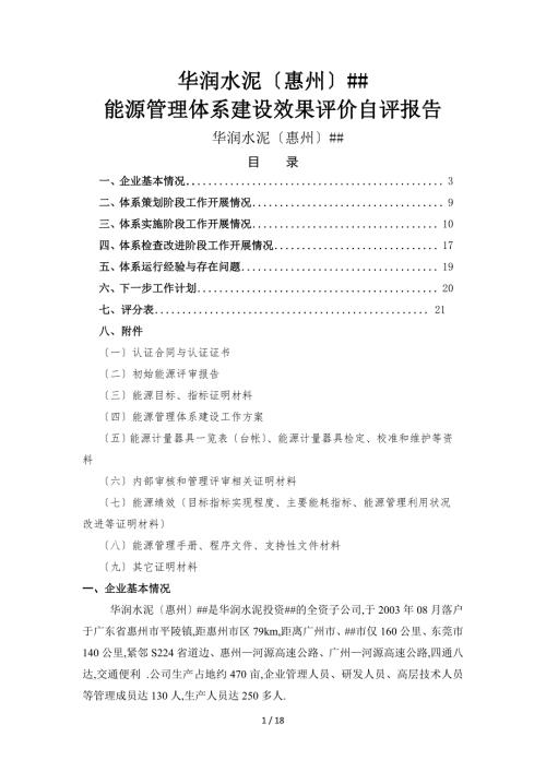 公司能源管理体系建设效果评价自评报告.doc