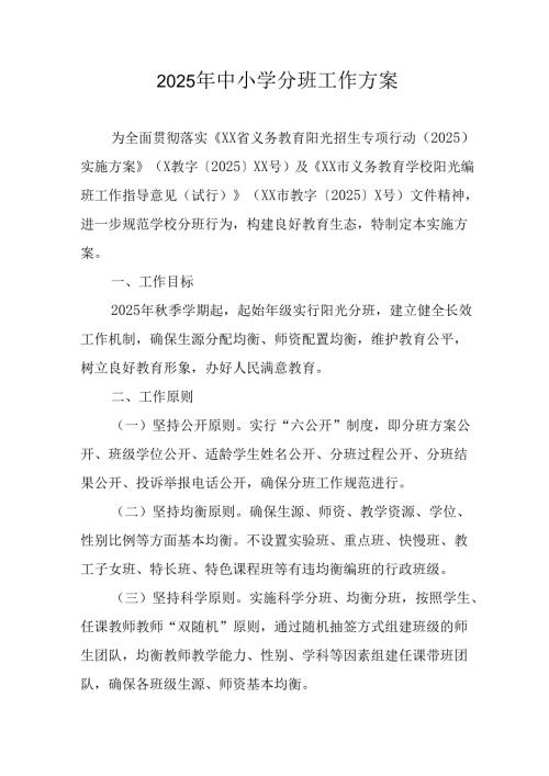 2025年开展中小学分班工作实施方案 （12份）.docx