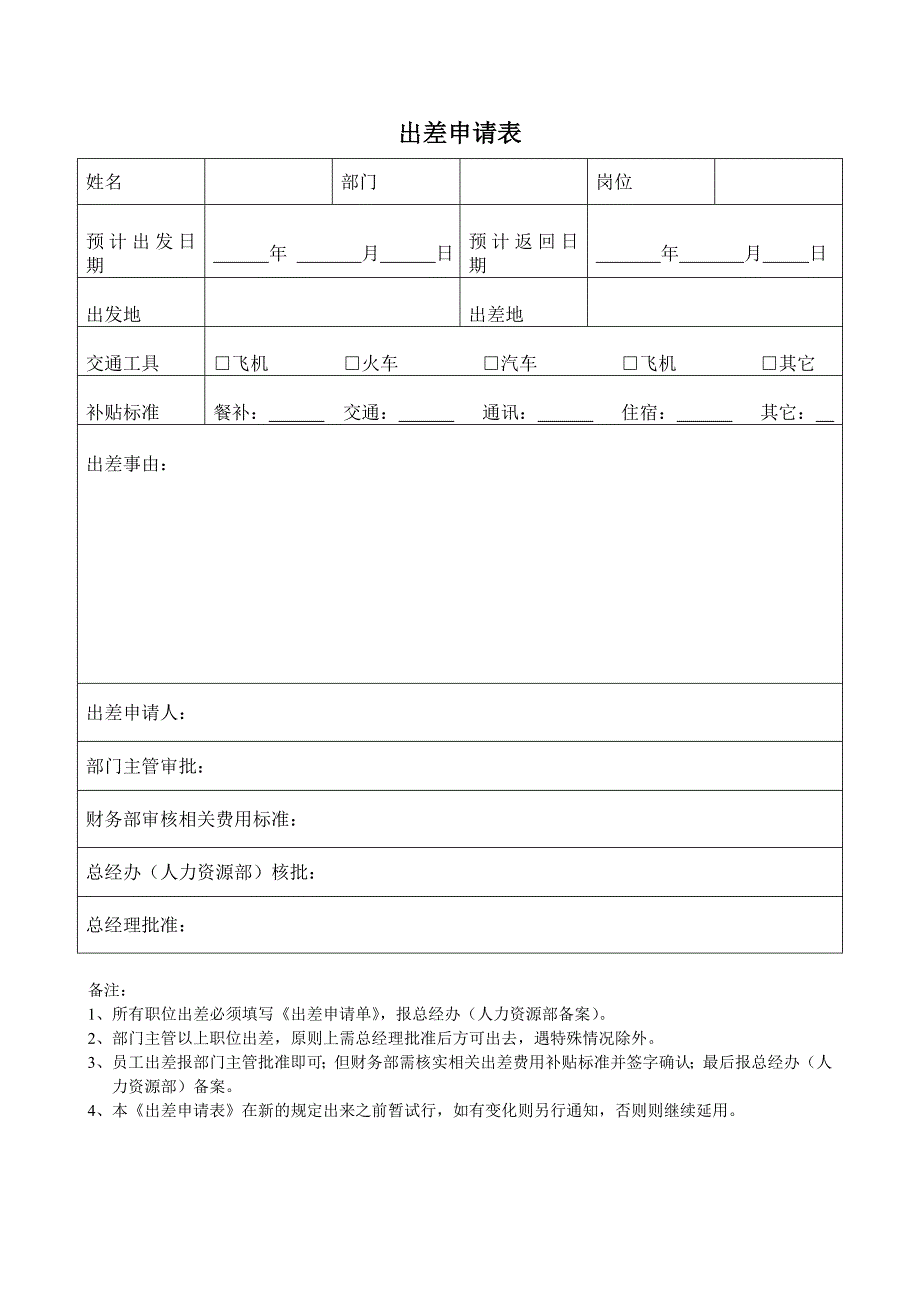出差申请表及出差报告.doc_第1页