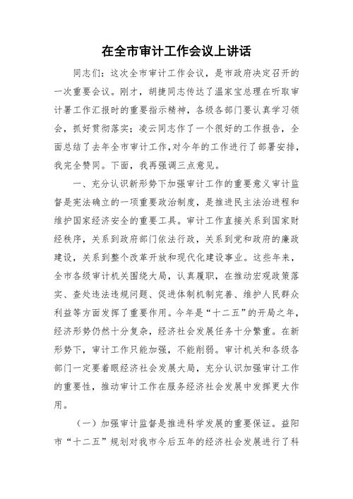 在全市审计工作会议上讲话.doc