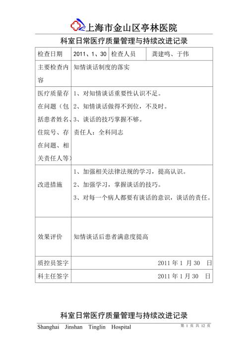 医院医疗质量管理记录.doc