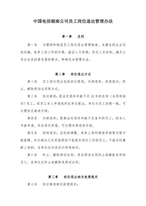 中国电信湖南公司岗位退出管理办法.doc