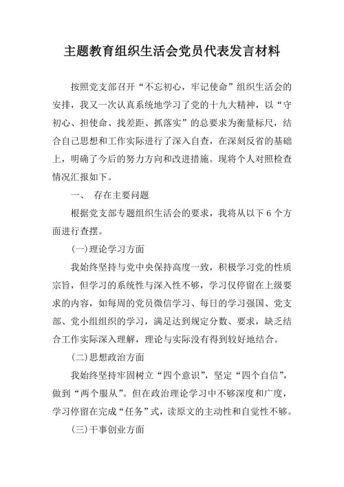 主题教育组织生活会党员代表发言材料.doc