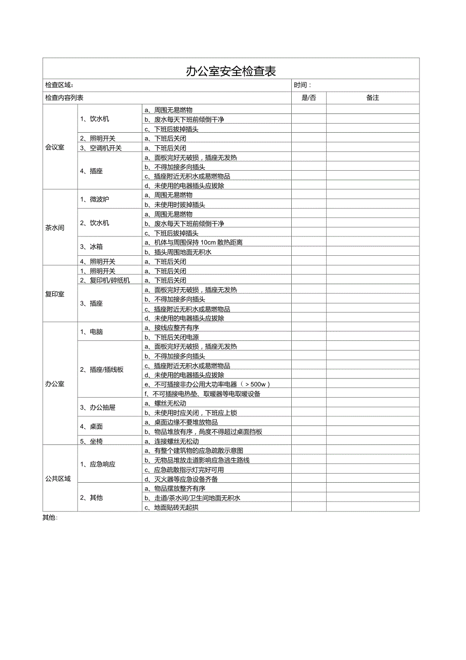 办公室安全检查表.doc_第1页