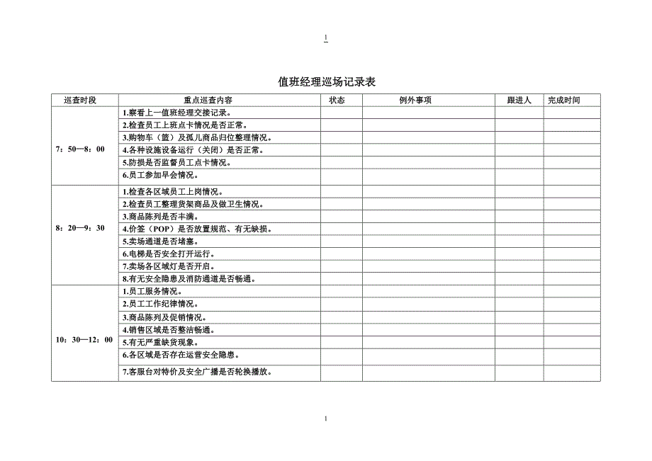 值班经理巡场记录表.doc_第1页