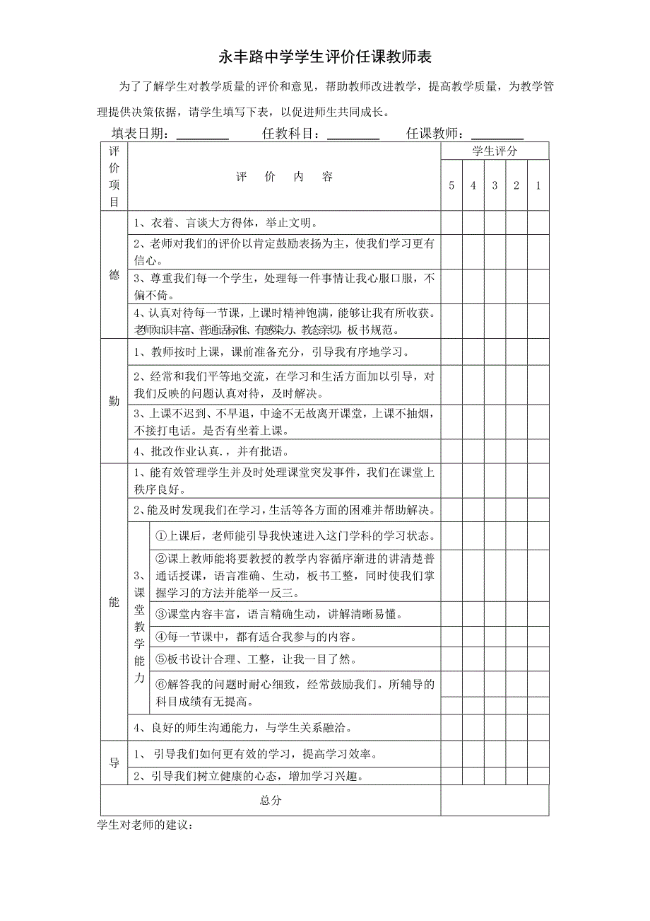 学生对教师评价表.doc_第1页