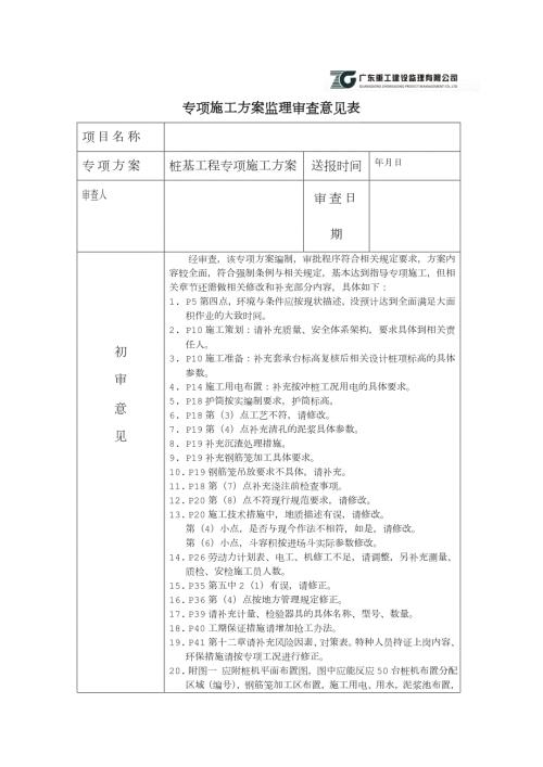 专项施工方案监理审查意见表.doc