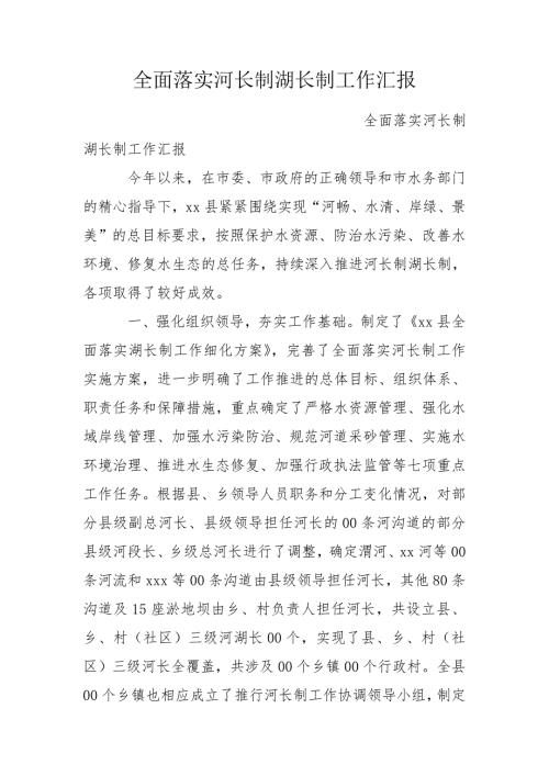 全面落实河长制湖长制工作汇报.doc