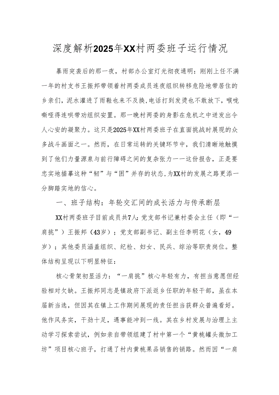 2025年XX村两委班子运行情况深度体检报告.docx_第1页