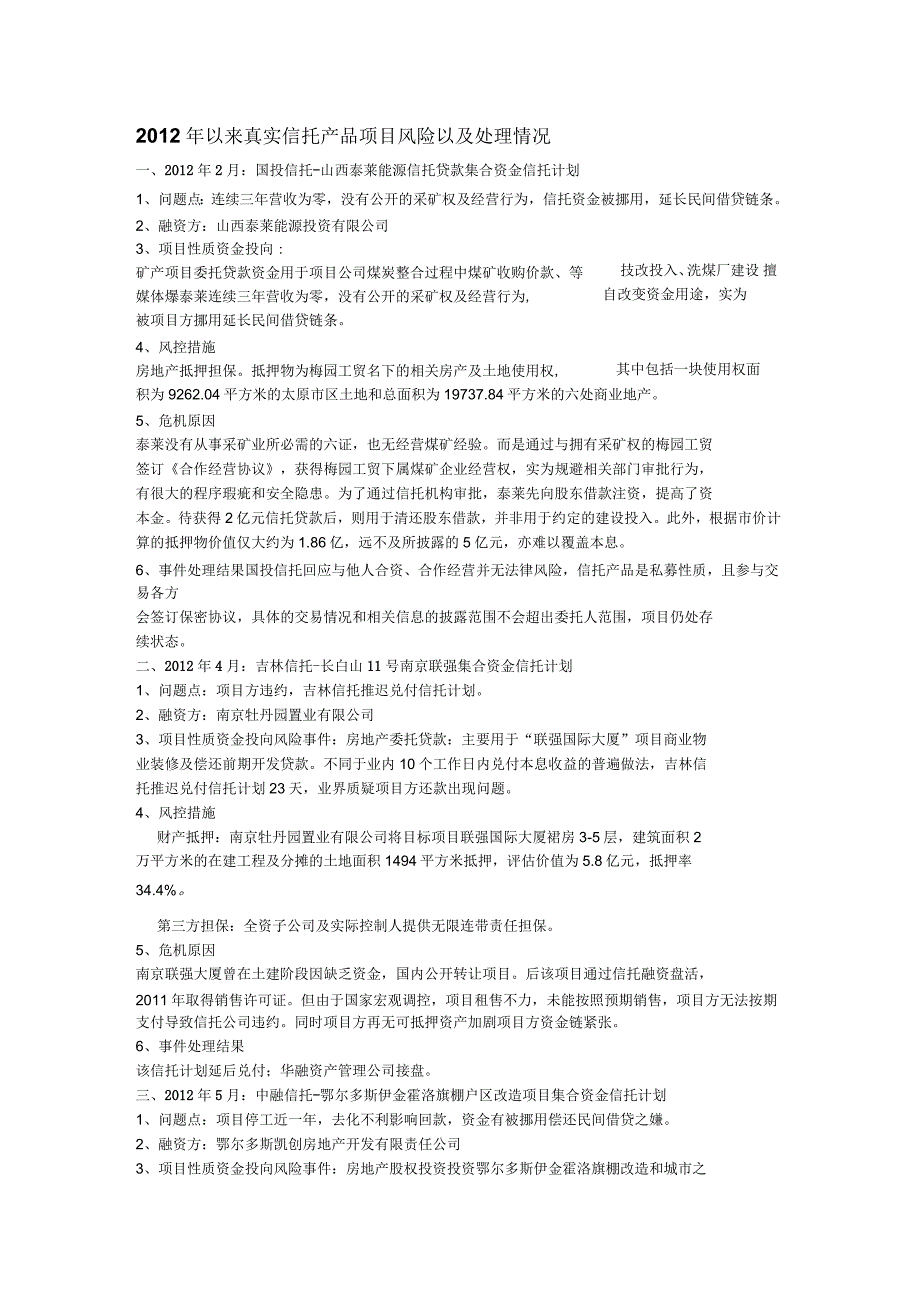 出现问题的信托产品分析分解.docx_第1页