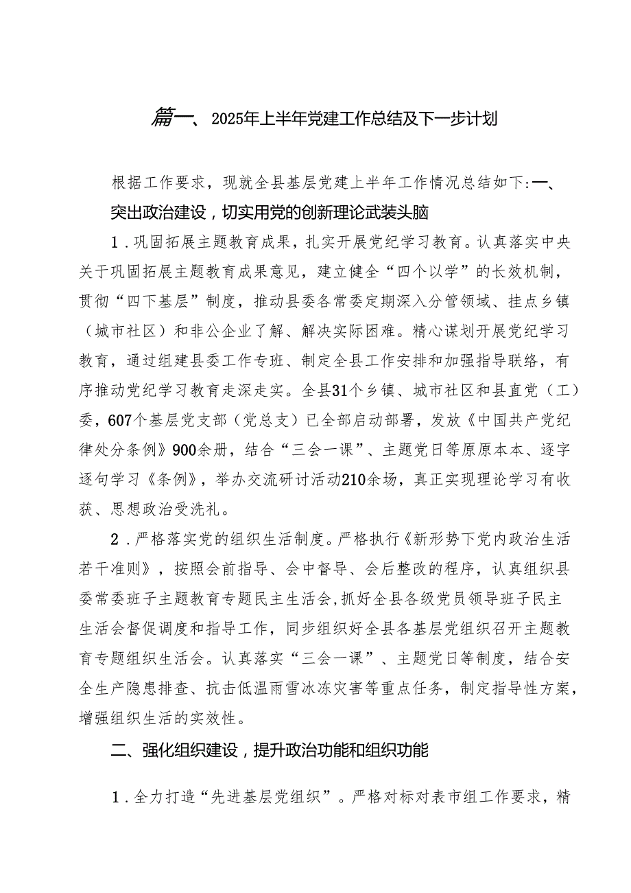 10篇2025年上半年党建工作总结及下一步计划（精编版）.docx_第2页