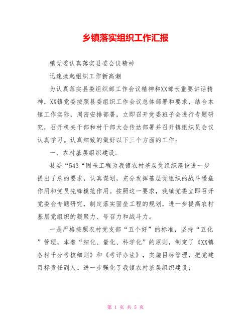 乡镇落实组织工作汇报.doc