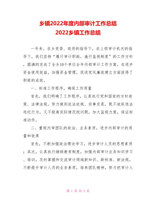 乡镇2022内部审计工作总结2022乡镇工作总结.doc