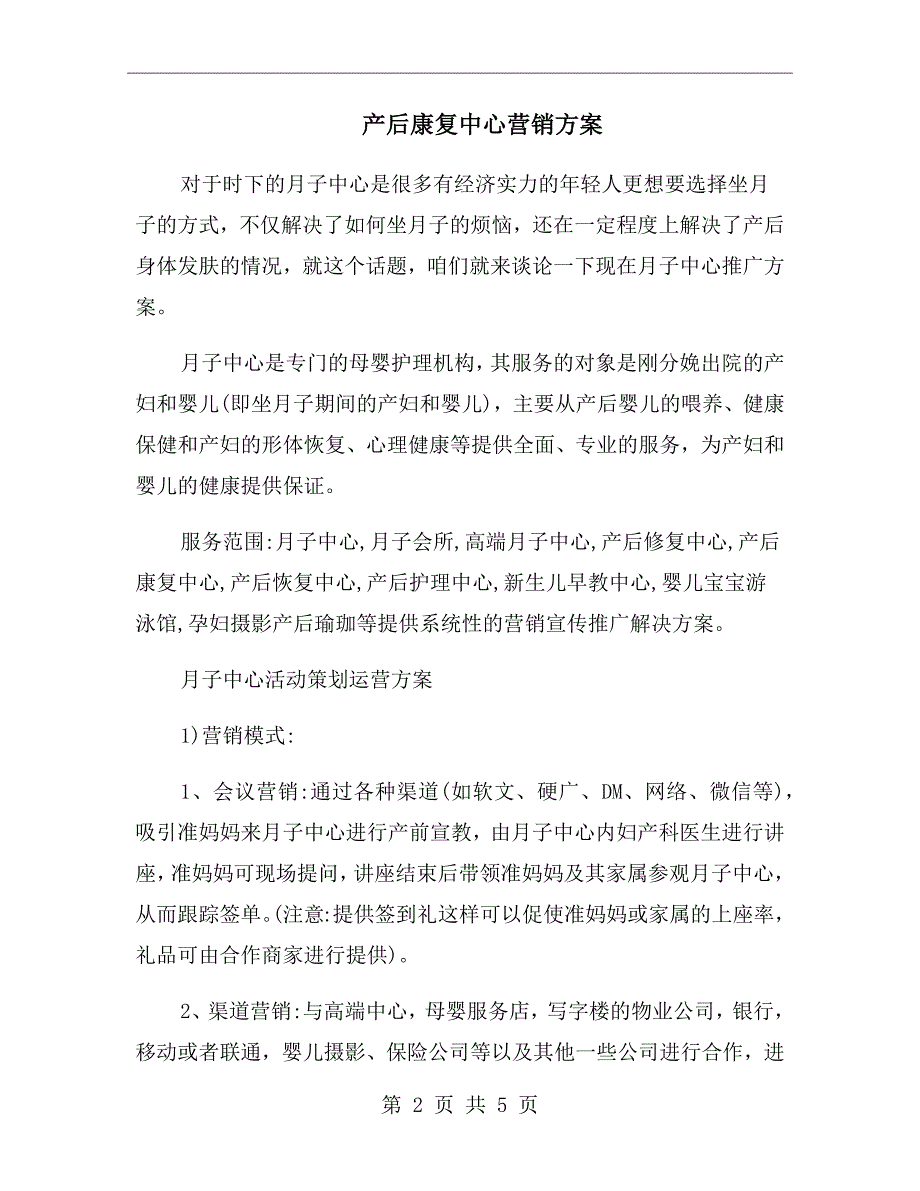 产后康复中心营销方案.doc_第2页