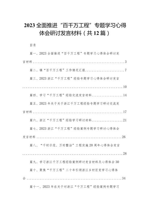 全面推进百千万工程专题学习心得体会研讨发言材料精选12篇.docx