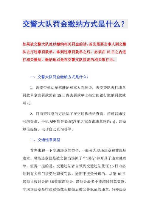 交警大队罚金缴纳方式是什么.doc