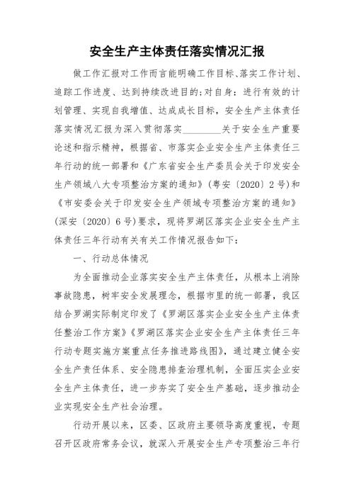 安全生产主体责任落实情况汇报.doc