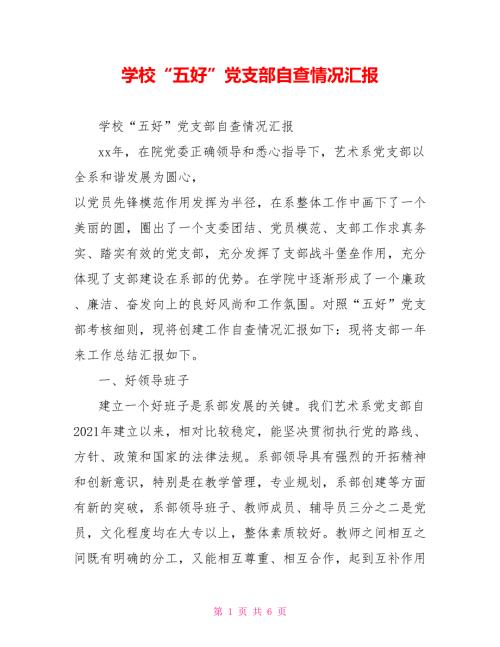 学校五好党支部自查情况汇报.doc