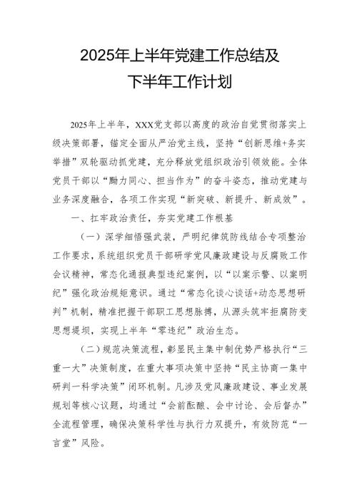 2025年上半年党建工作总结及下半年工作计划（3份）.docx