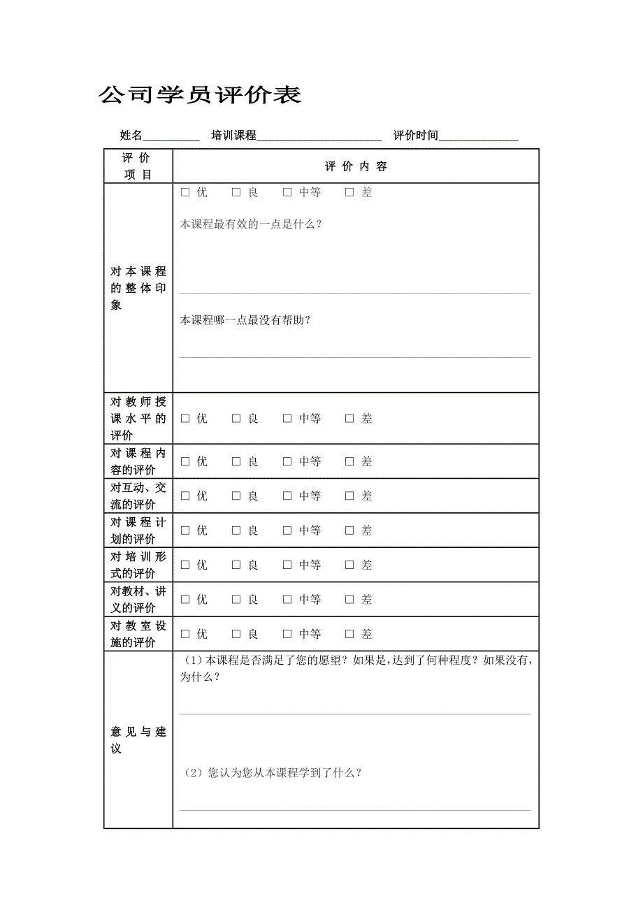 培训效果评估表汇总.doc_第3页