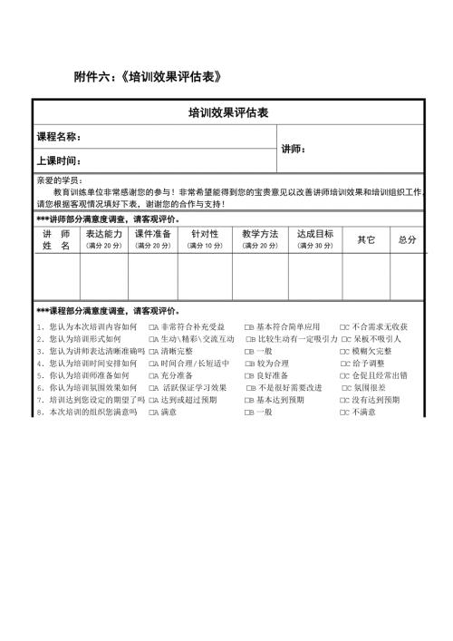 培训效果评估表汇总.doc