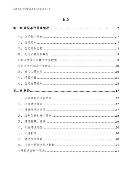 保定新能源车项目投资计划书模板范文.docx