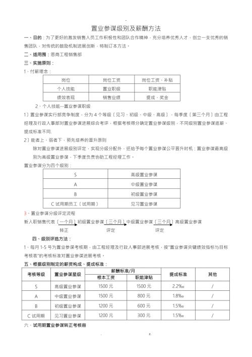 关于置业顾问级别及薪酬调整办法.doc