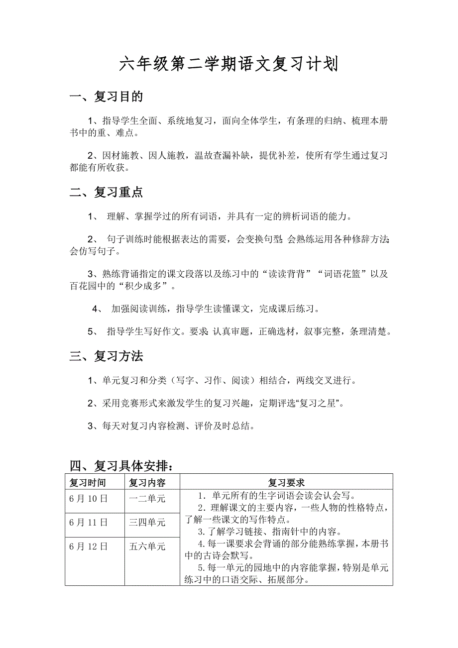 六年级下册语文期末复习计划.doc_第1页
