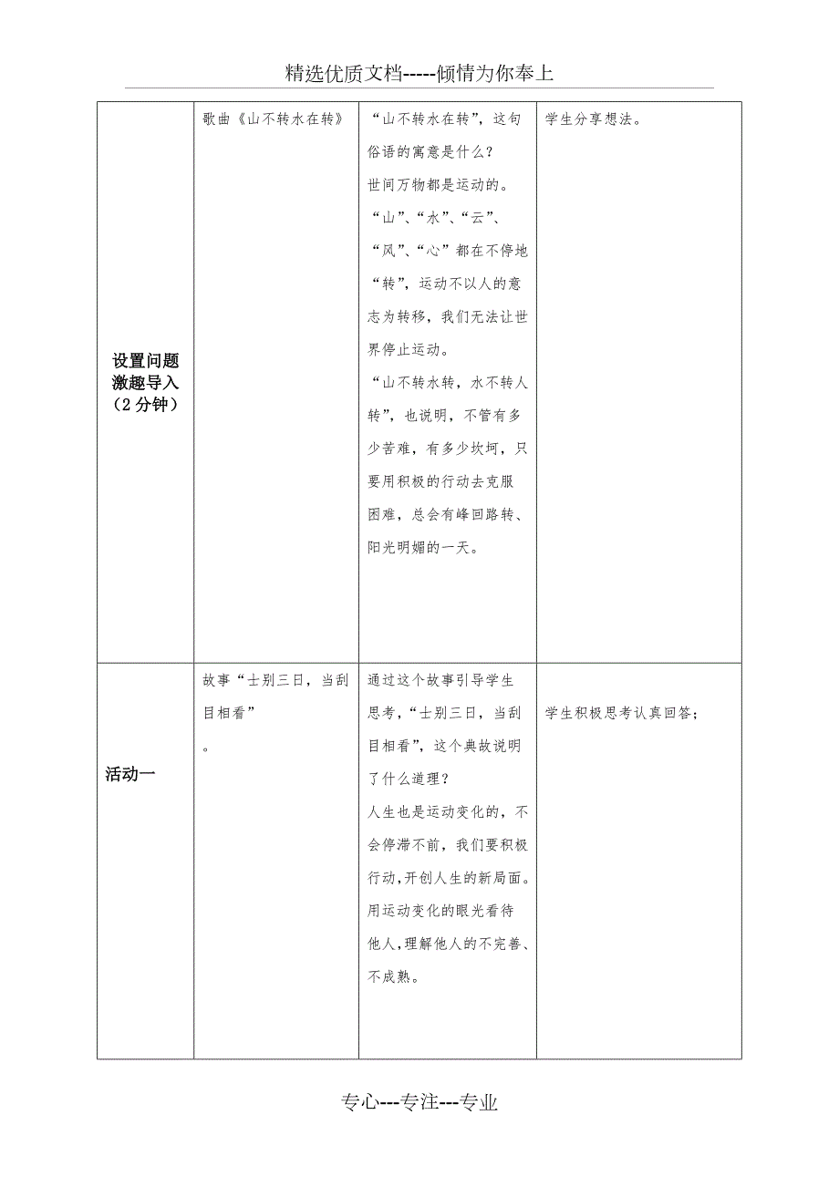 中职哲学与人生表格版教案第二课物质运动与人生行动共5页.doc_第2页